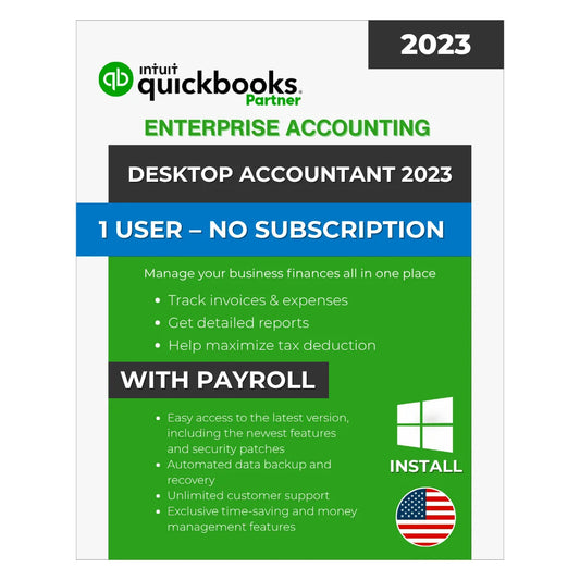 QuickBooks Desktop Enterprise Accountant Edition 2023 – Lifetime No Subscription License Key – USA Version (1 User) for Windows – (with payroll)
