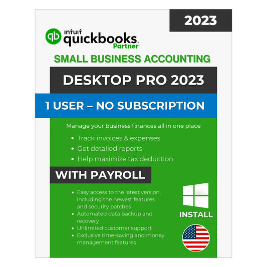 QuickBooks Desktop Pro 2023 – Lifetime No Subscription License Key – USA Version (1 User) for Windows – (with payroll)