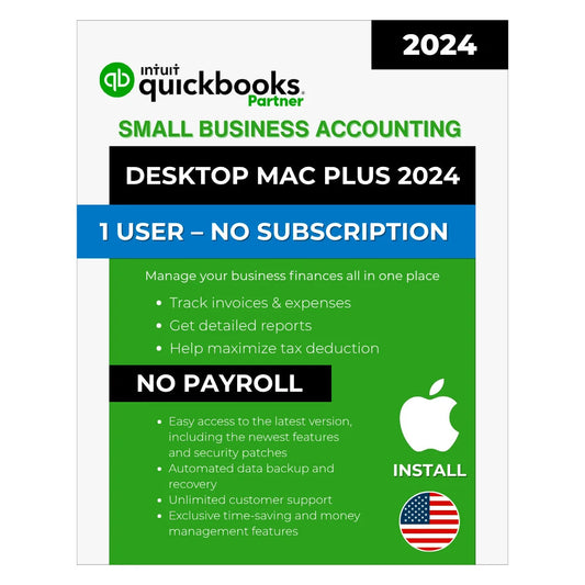 QuickBooks Desktop Mac Plus 2024 – Lifetime No Subscription License Key – USA Version (1 User) – (No payroll)