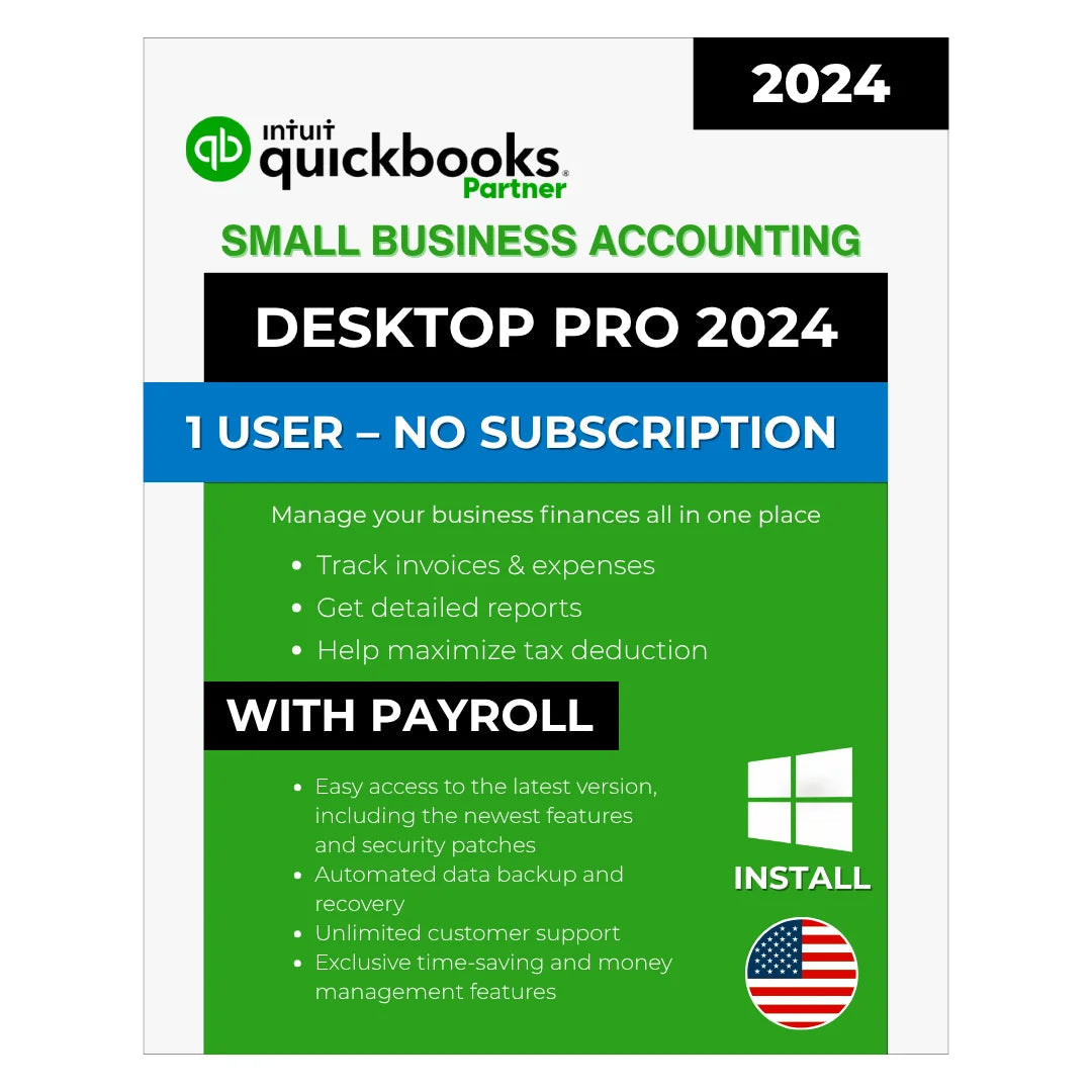 QuickBooks Desktop Pro 2024 – Lifetime No Subscription License Key – USA Version (1 User) – (with payroll)