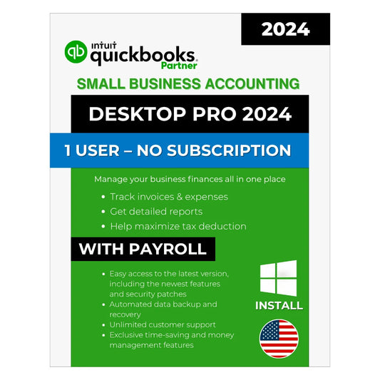 QuickBooks Desktop Pro 2024 – Lifetime No Subscription License Key – USA Version (1 User) – (with payroll)